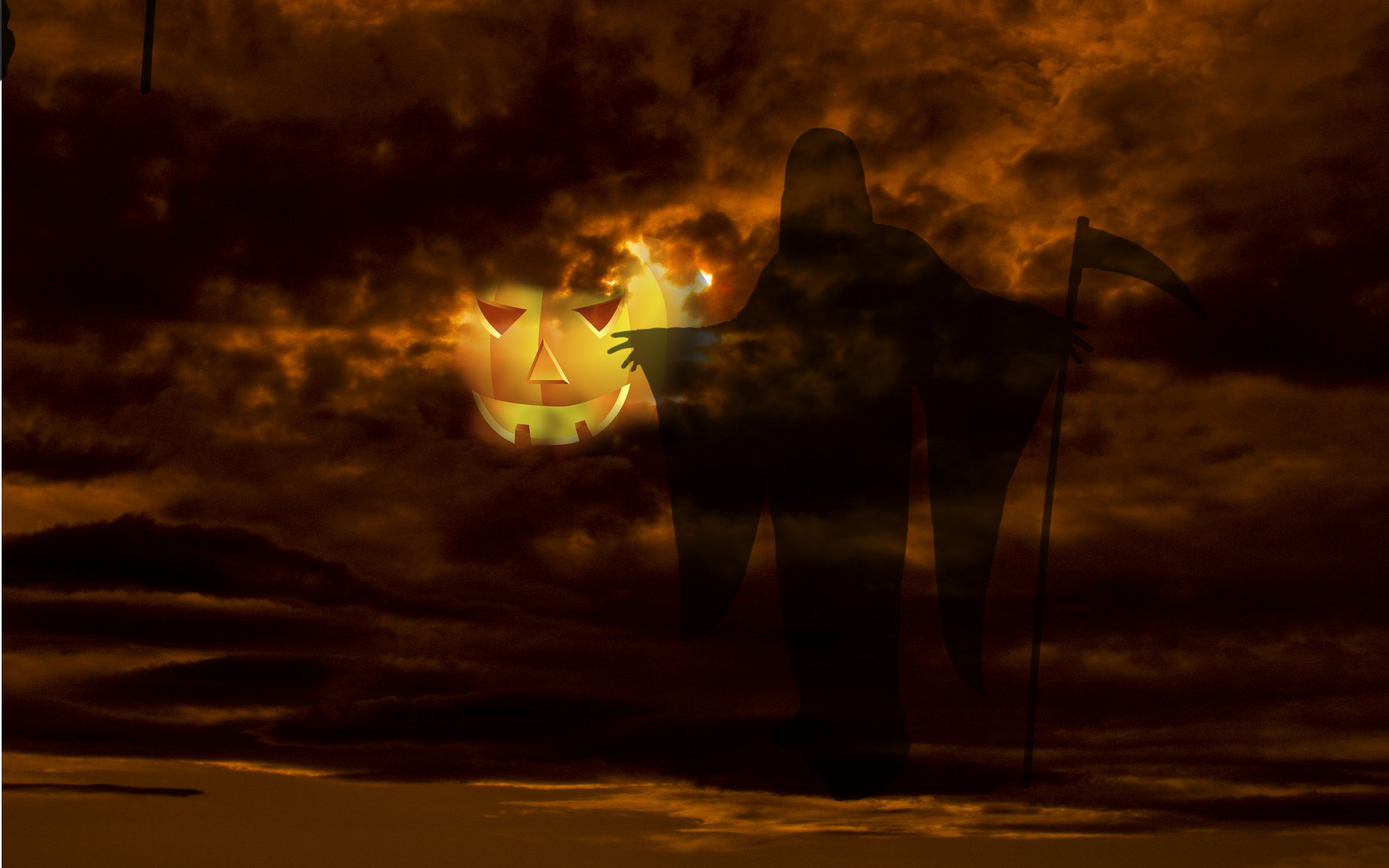 Dark Grim Reaper Orange Halloween Black Cloud Wallpaper
