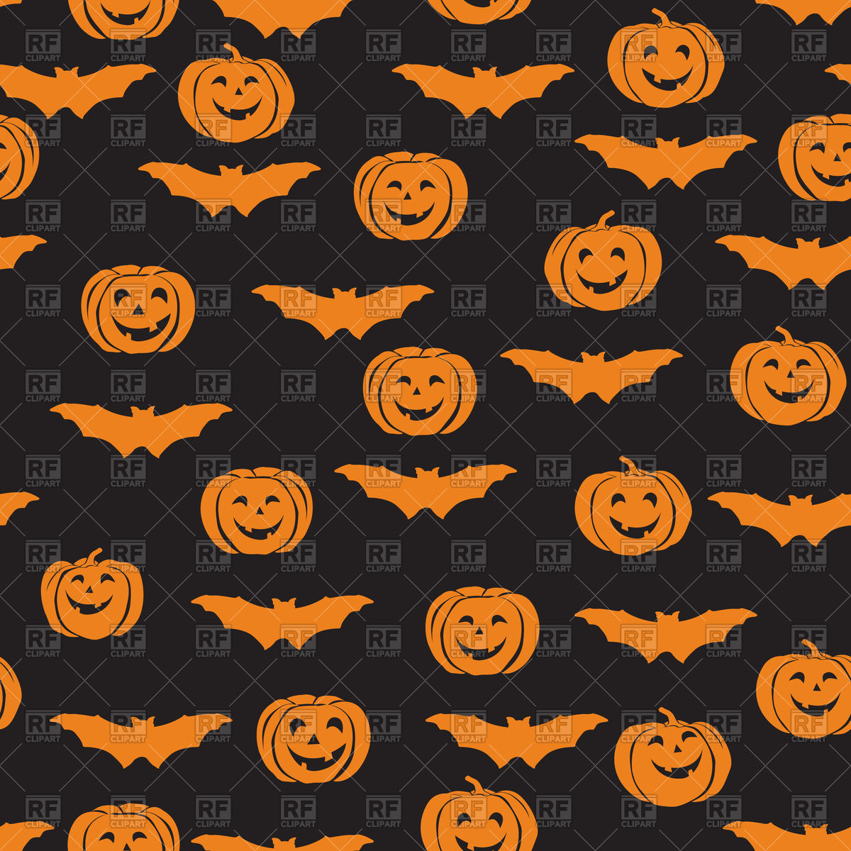 Halloween Seamless Pattern With Bat And Pumpkin On Black