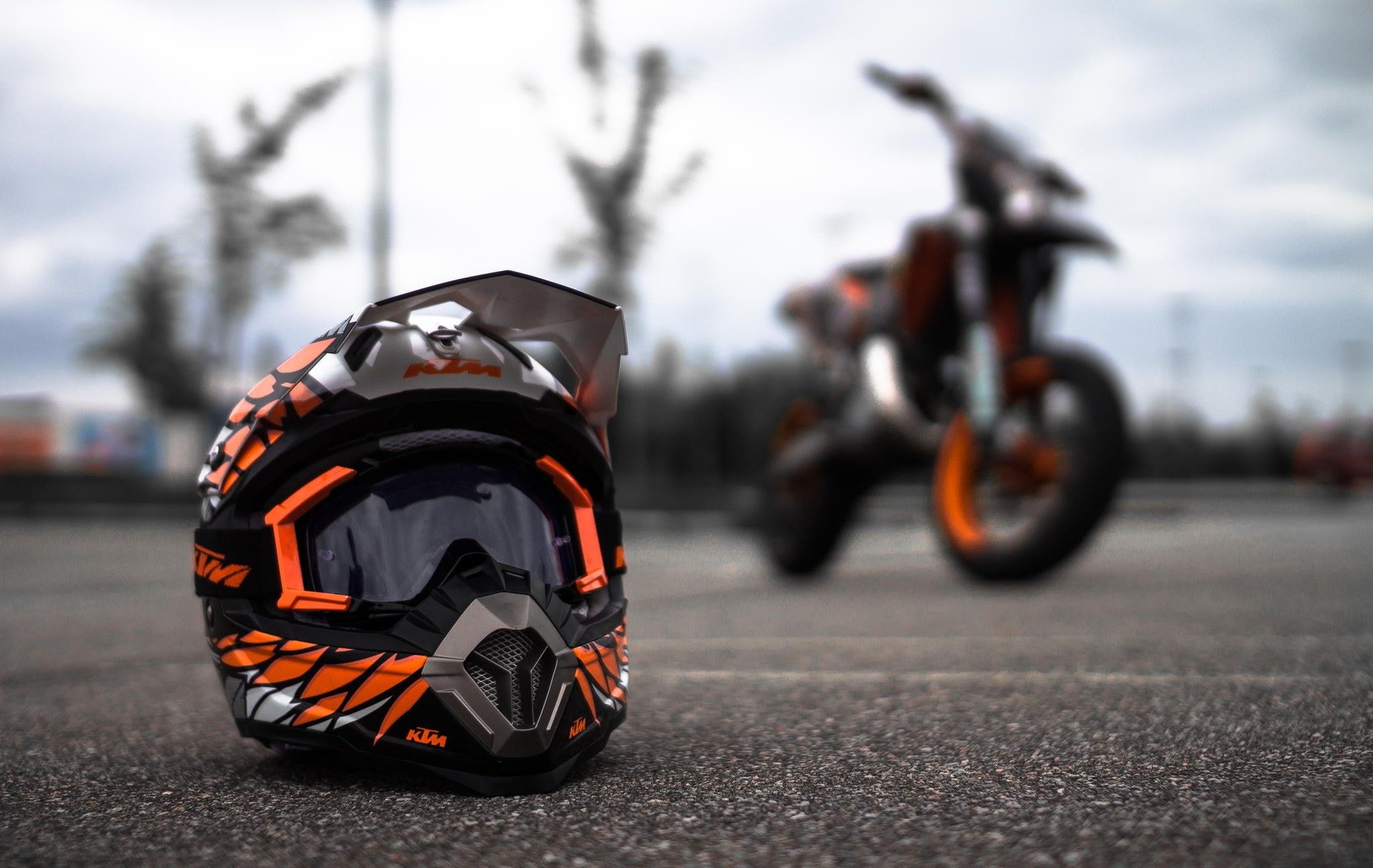 Motorcycle wallpaper KTM supermoto helmet transportation mode 2048x1295
