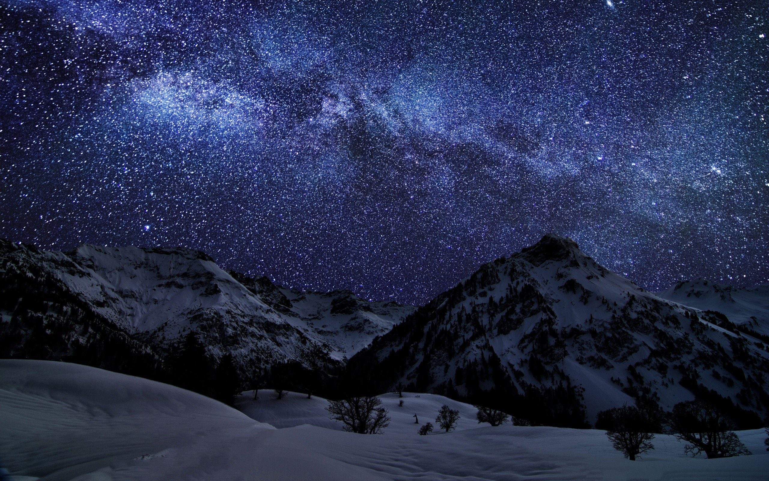 Mountains Landscapes Nature Winter Snow Night Stars Galaxies Germany