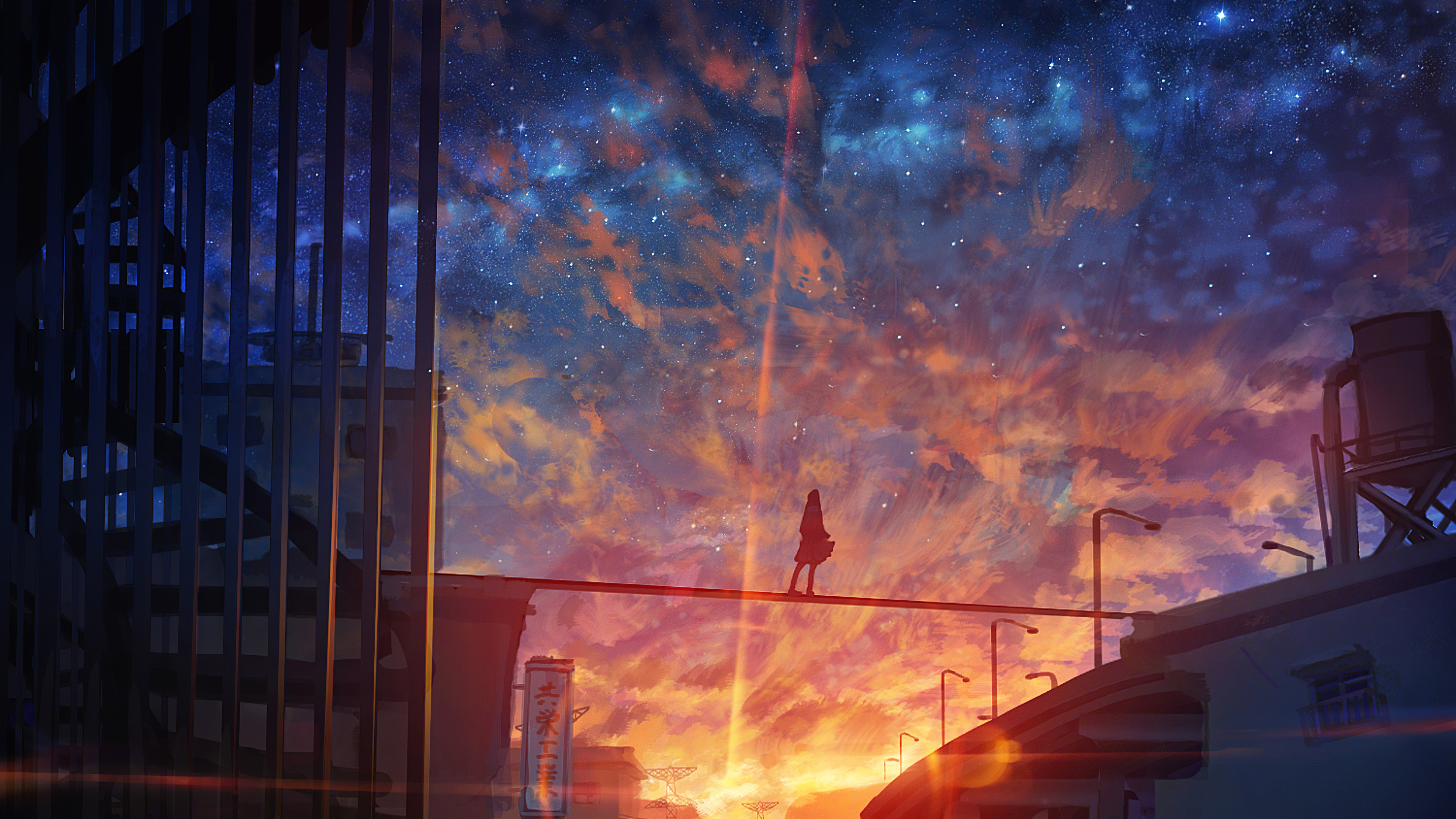 Starry Sky Anime Girl 4k Hd Wallpaper Image