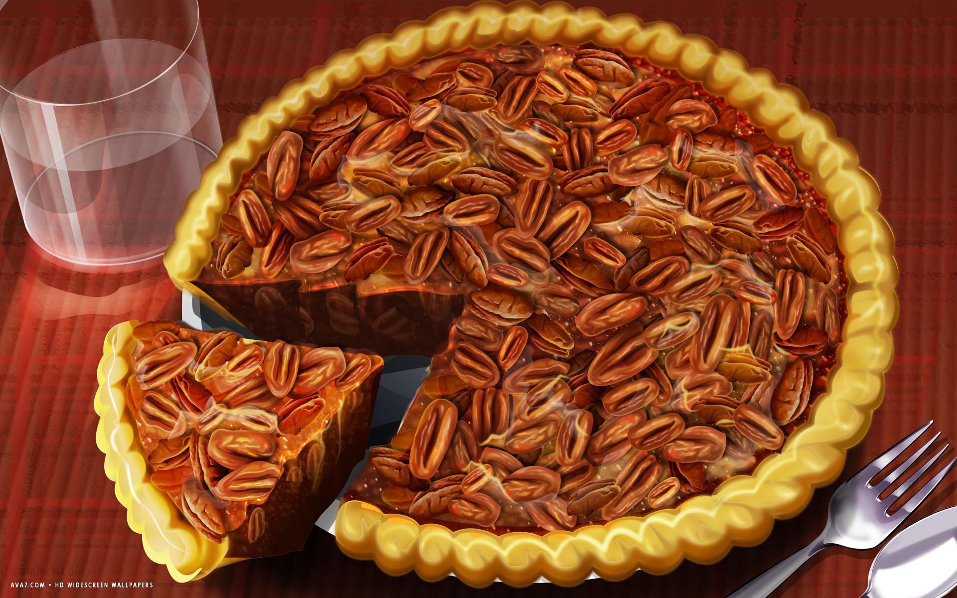 Thanksgiving Day Food Pecan Pie Slice Holiday HD Widescreen Wallpaper