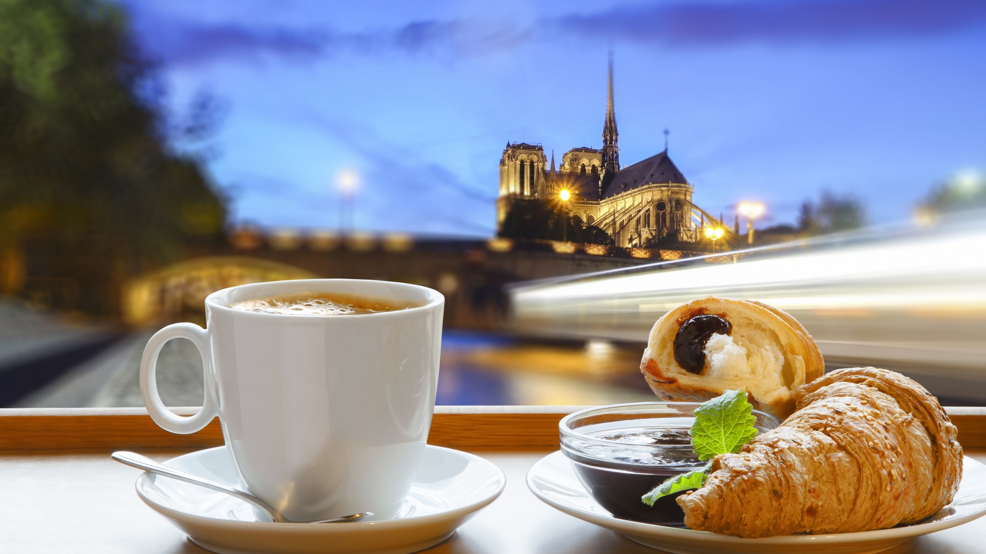 Breakfast With Coffeecroissant Jam Notre Dame De Paris