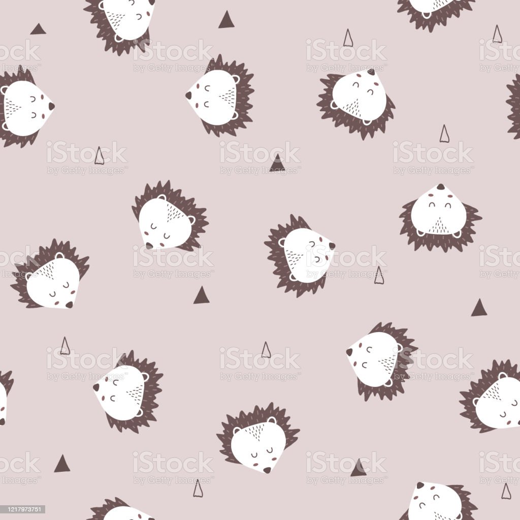 Seamless Pattern Of Cute Hand Drawn Sleeping Hedgehog On Soft