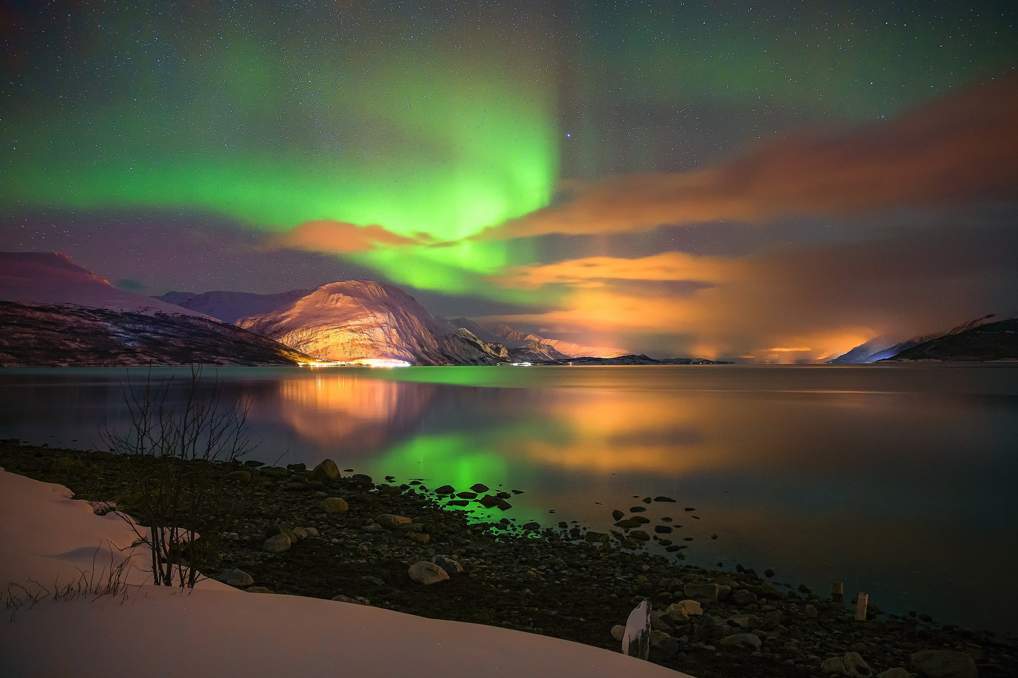 Wallpaper Aurora Borealis The Northern Lights Sky Stars Mountains