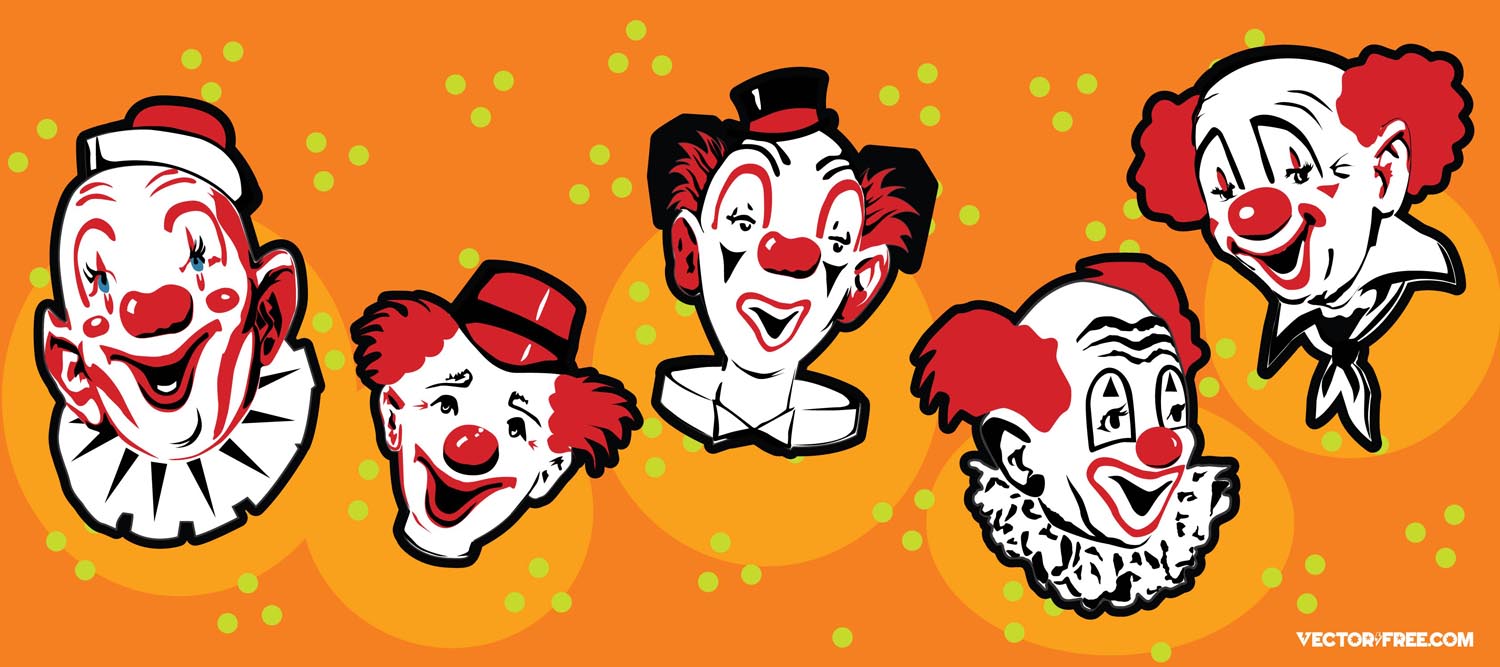 Vector Banner With Funny Clown Cartoons On Dotted Background Clowns
