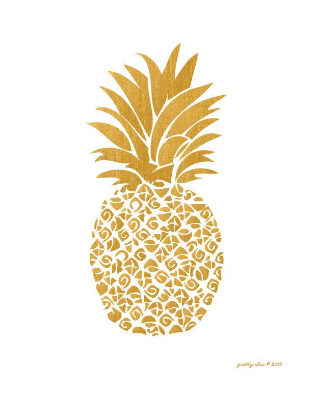 Gold Pineapple Print Art Tropical Island Botanical