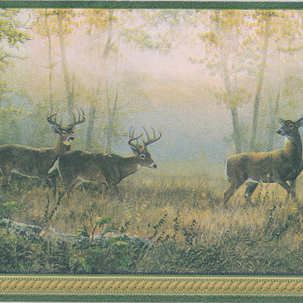 451 1782 Green Scenic Deer   Brewster Wallpaper Borders 600x600