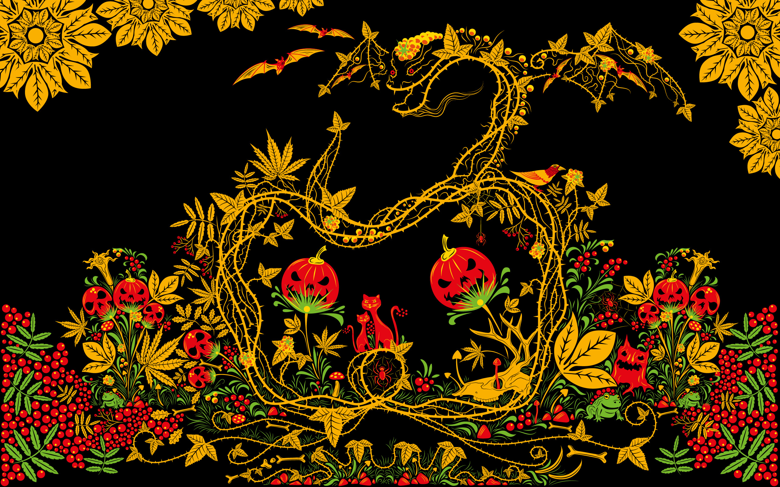 Halloween Khokhloma Psychedelic Wallpaper