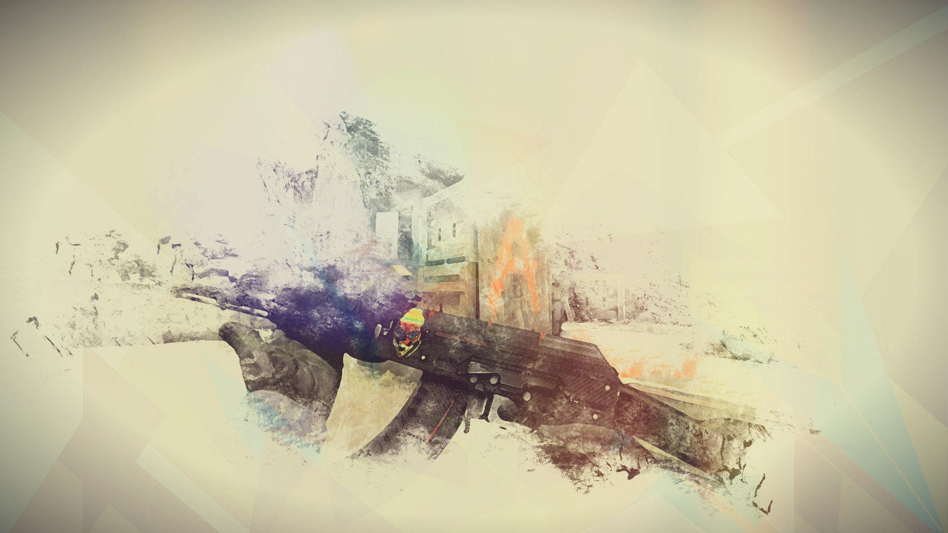 Abstract artistic rendition of a CS:GO weapon skin, possibly an AK-47, with a faded, vintage background