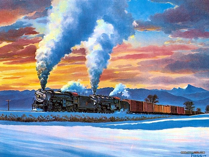 Steam Train Painting By Howard Fogg Under Sunset