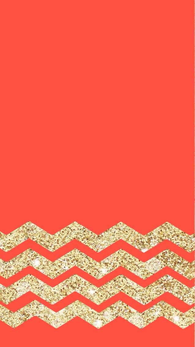 Red Coral Gold Chevron Glitter iPhone Wallpaper