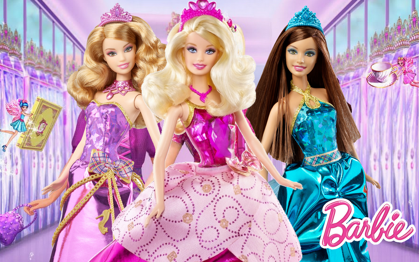 Three Barbie Princess Dolls in Gowns