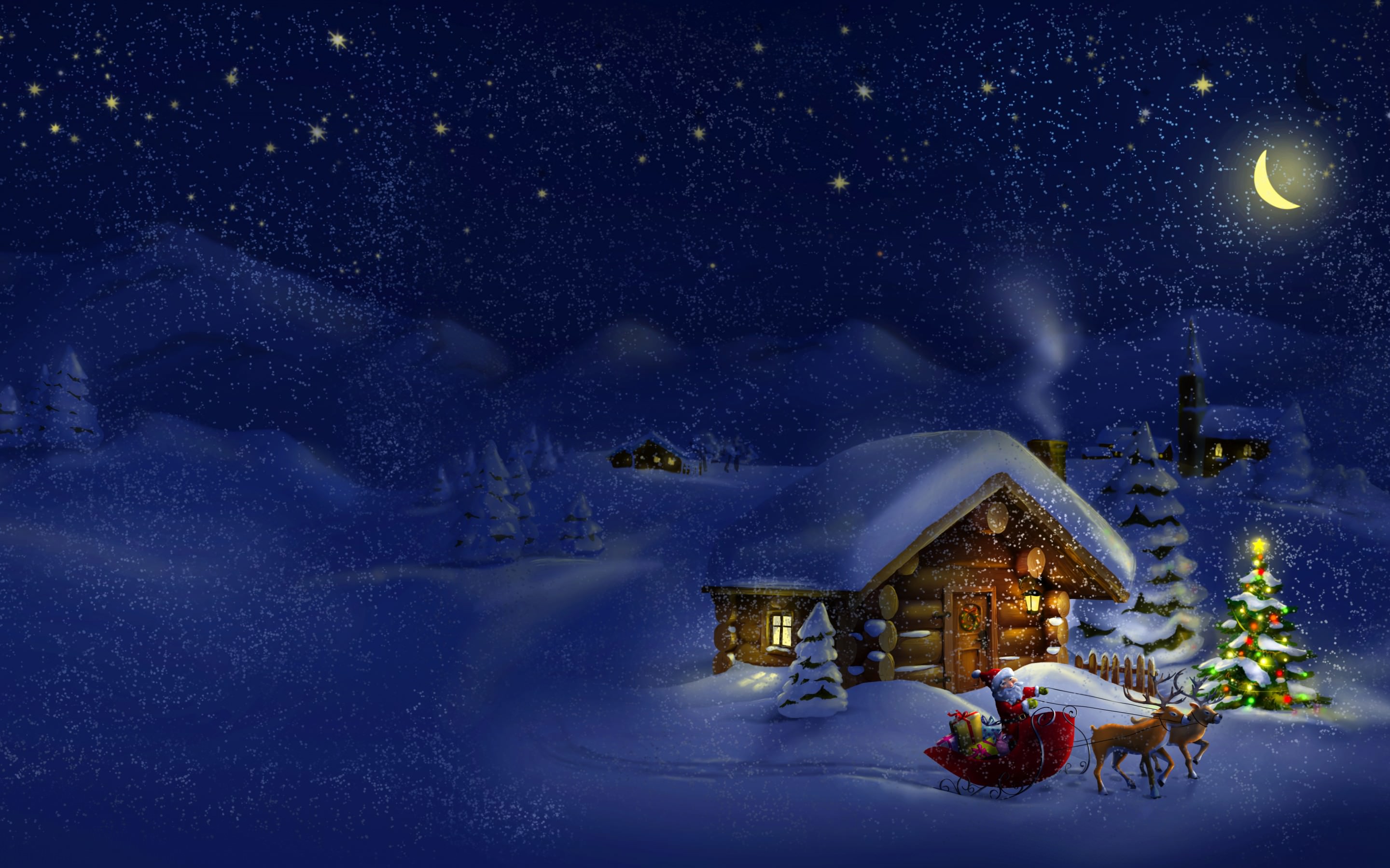 Merry Christmas And Happy New Year Village Santa Sleigh With