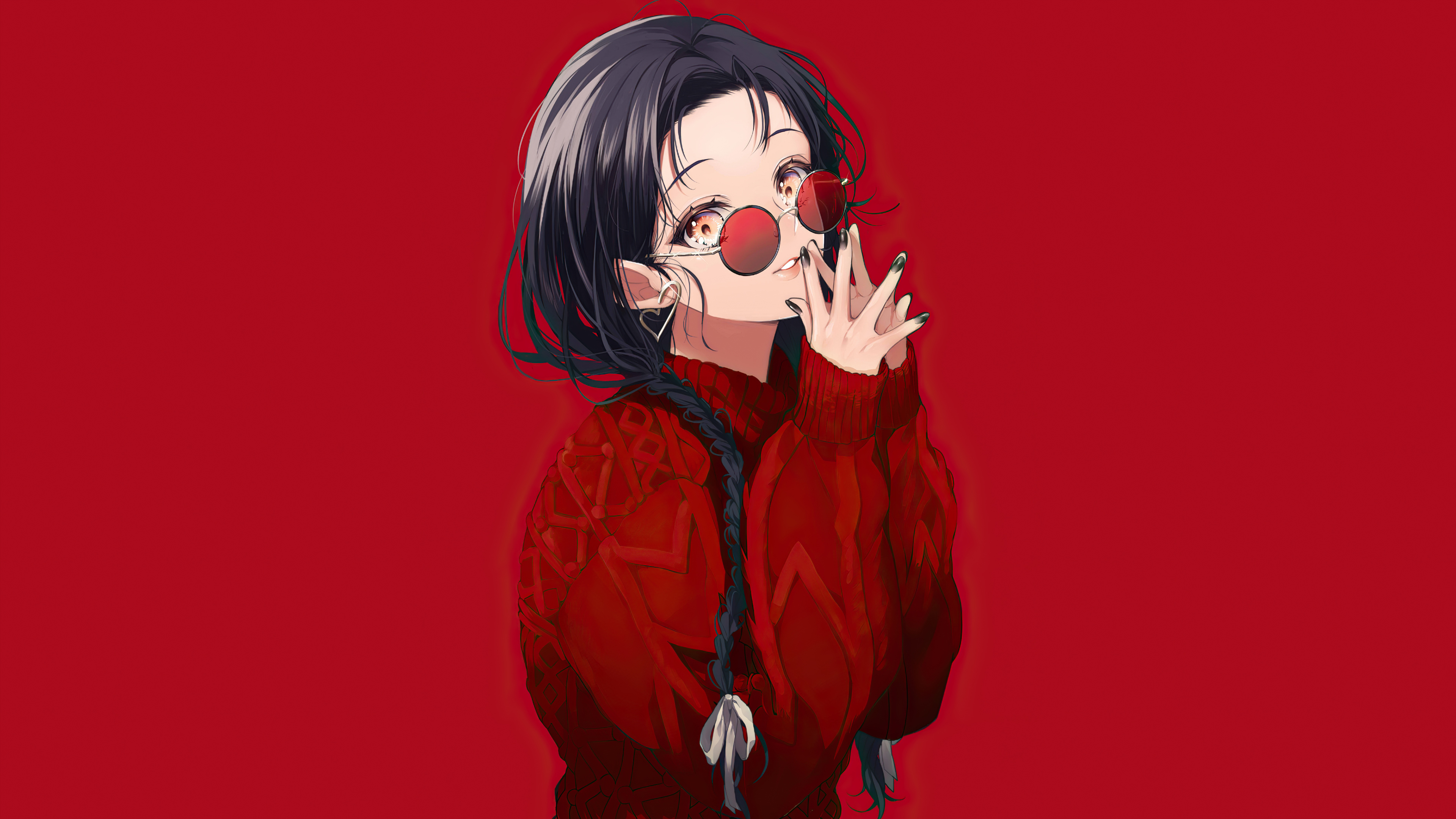 Anime Girl Red Glasses 4k Wallpaper HD