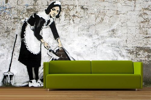 Banksy Maid Graffiti Wallpaper Home Interior Ideas