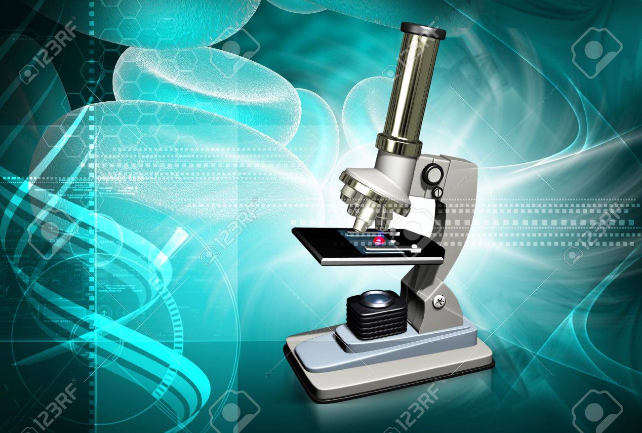 Digital Illustration Of Microscope In Colour Background Stock