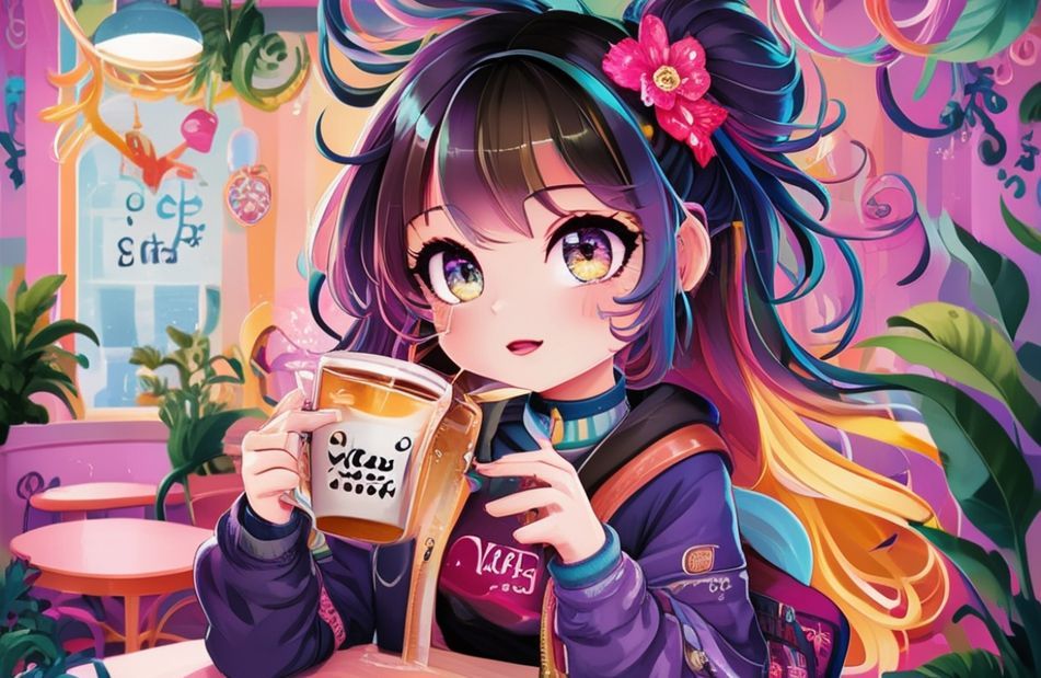 Cute Anime Girl Drinking Boba Wallpaper