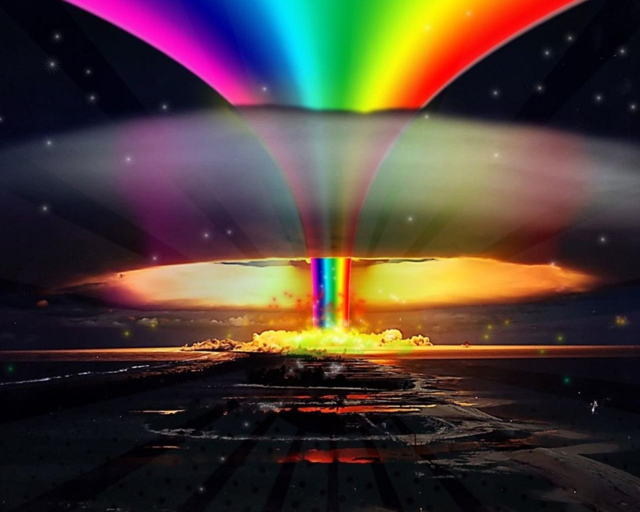 Atomic Bomb Colors Explosion Funny Hippie Wallpaper