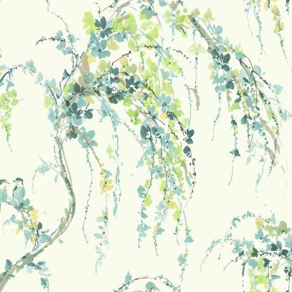 Lovebirds Wallpaper in Blue and Yellow design by Carey Lind for York W
