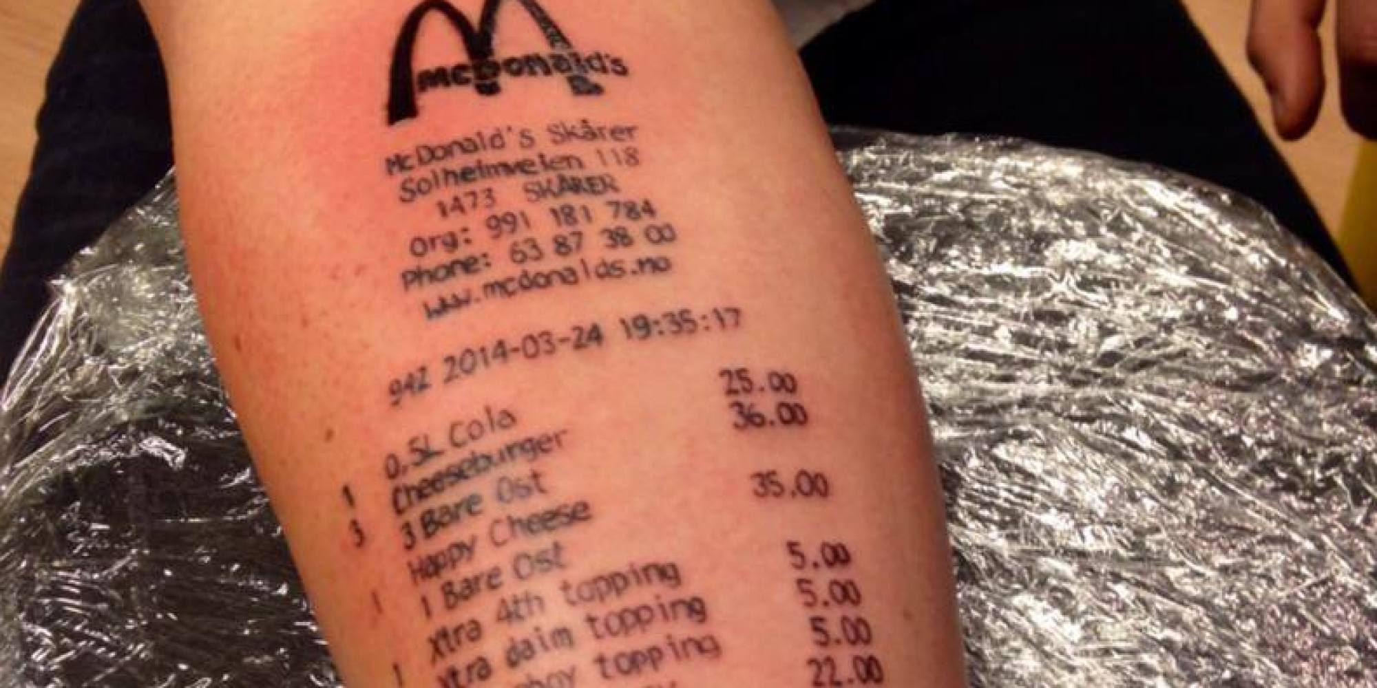 Loyal Customer Gets McDonalds Receipt Tattooed On Arm