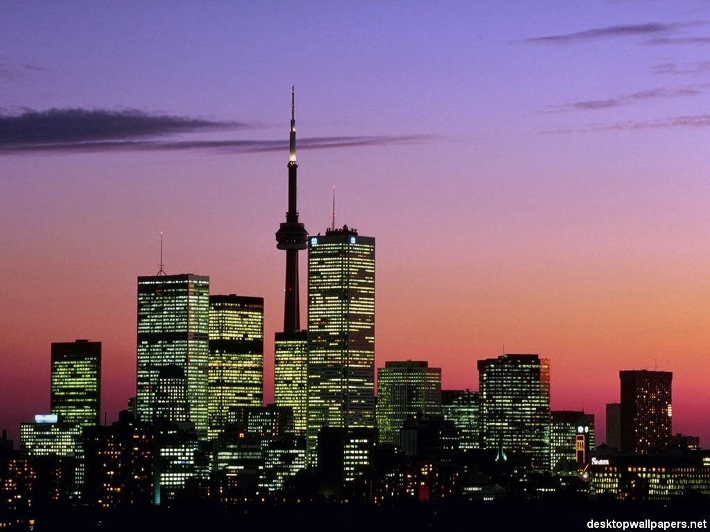 Toronto Skyline At Dusk Canada Desktopwallpaper