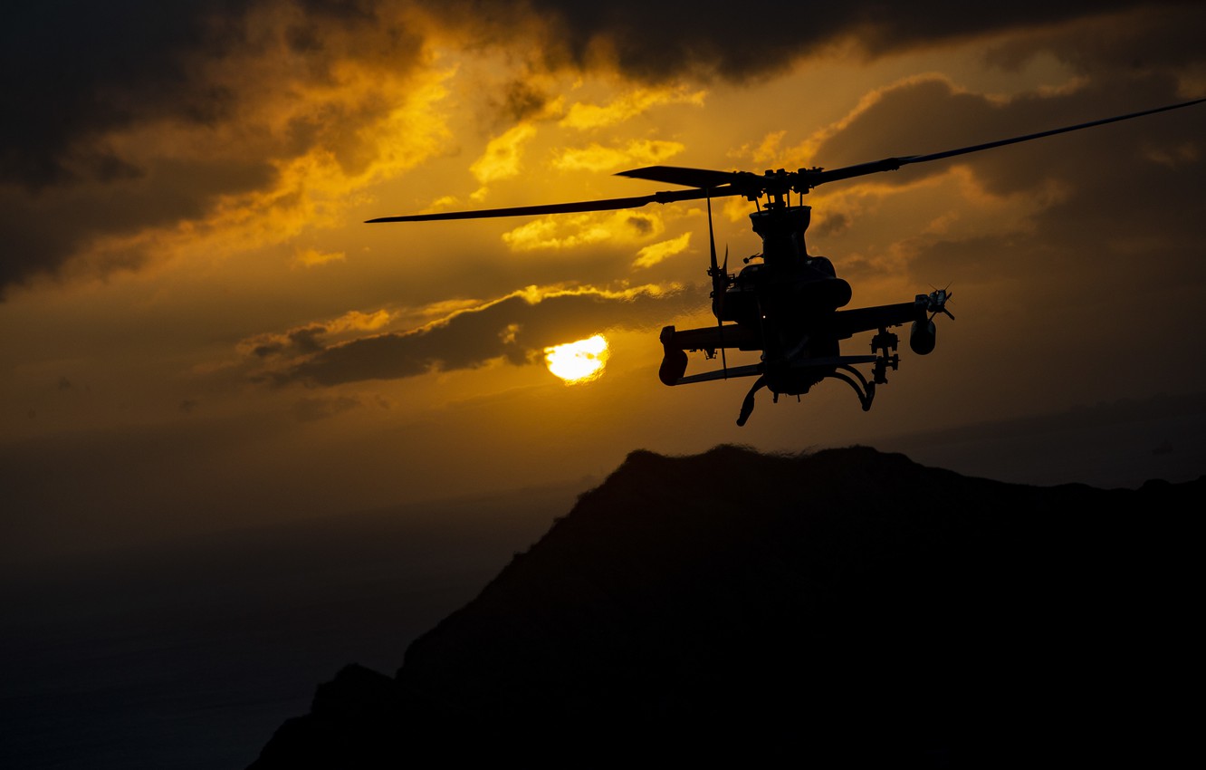 Wallpaper Sunset Silhouette Viper Helicopter Ah 1z Image For