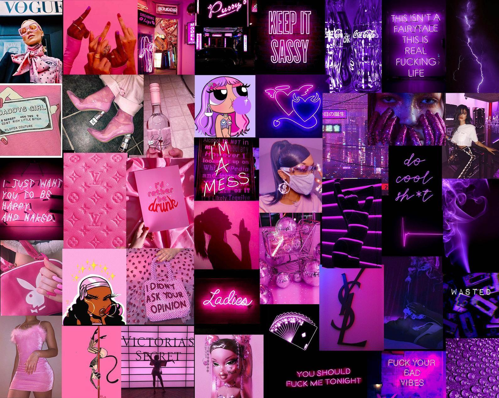 60pcs Digital No Angel Pink Purple Collage Kit Dm For