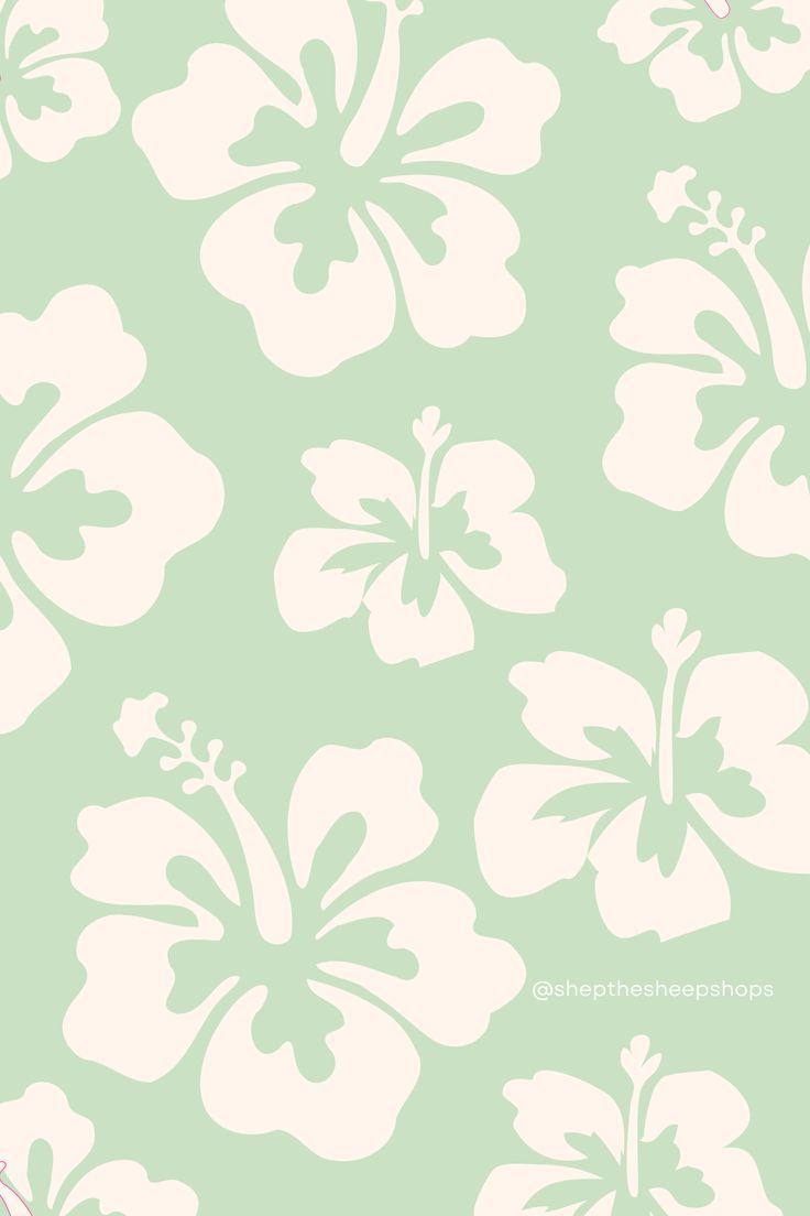 Sage Matcha Green Summery Aesthetic Surfer Hibiscus Pattern Wallpaper