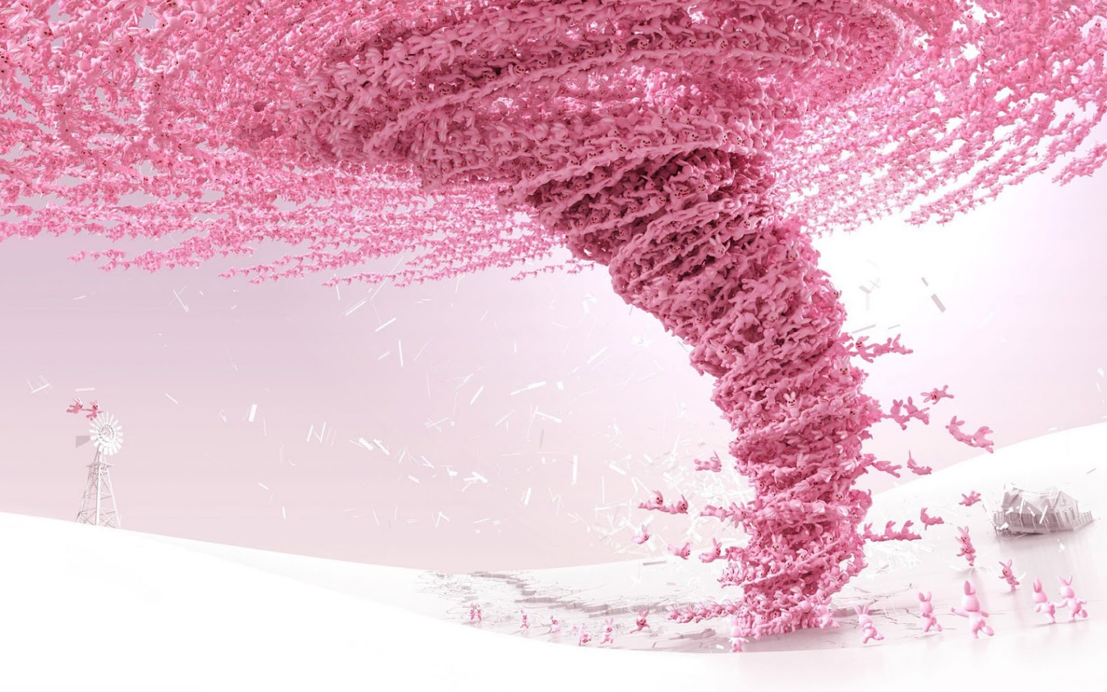 Mooie Fantasie Achtergrond Met Een Wit Landschap Roze Tornado