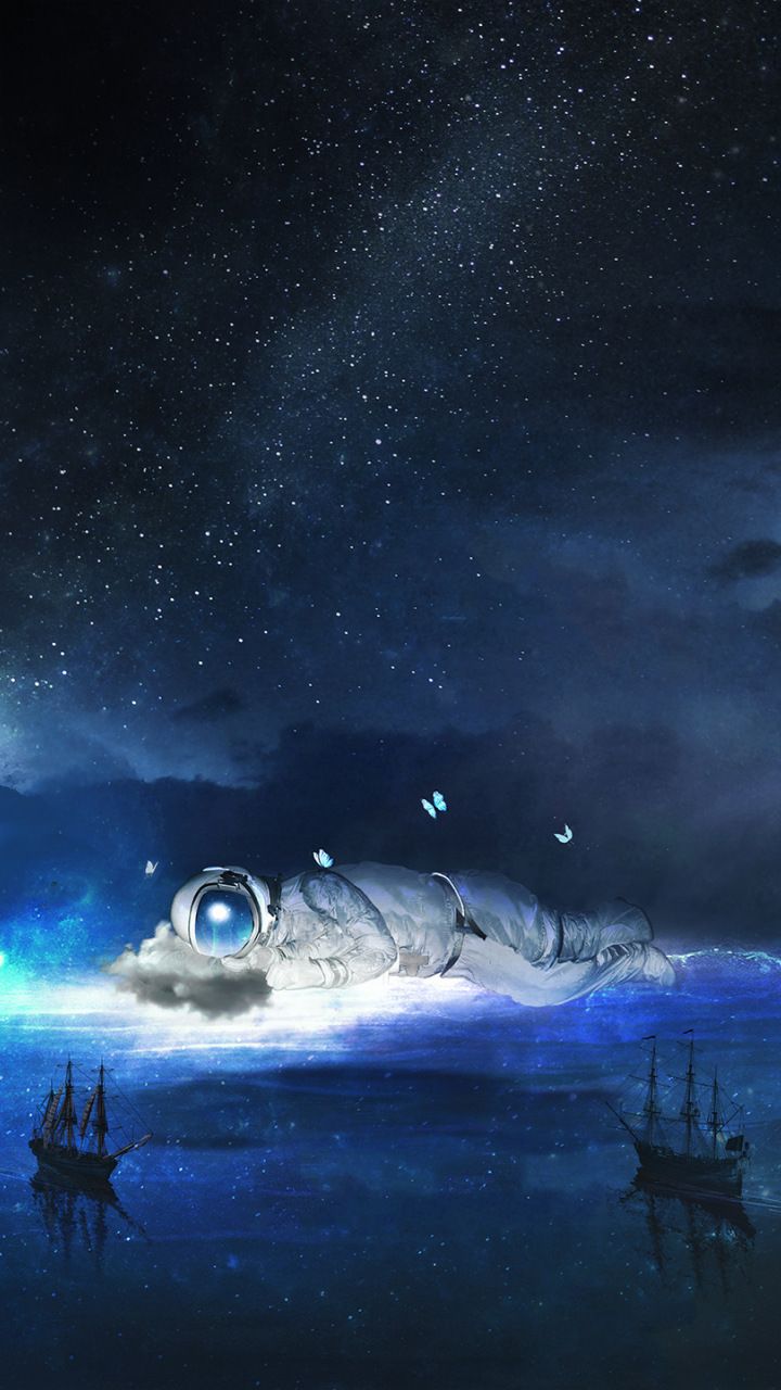 Ships Astronaut Fantasy Art Night Sky Wallpaper