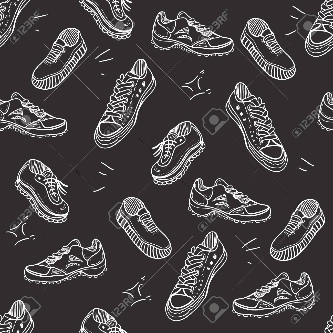 Boots Doodle Pattern Background With Shoes Sneakers