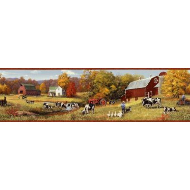 Down On The Farm With Cows Wallpaper Border All Walls