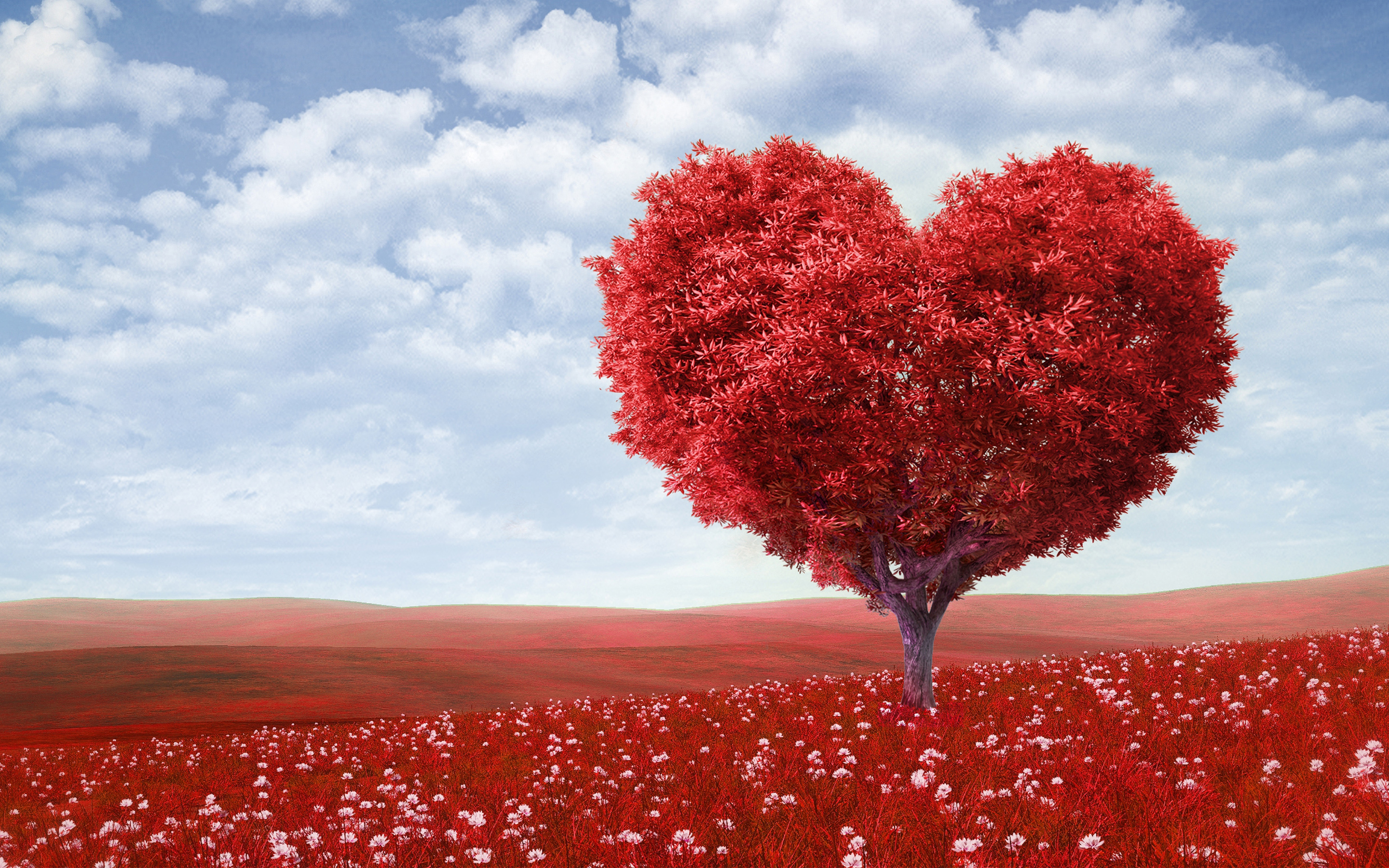 Red Love Heart Tree Wallpaper HD