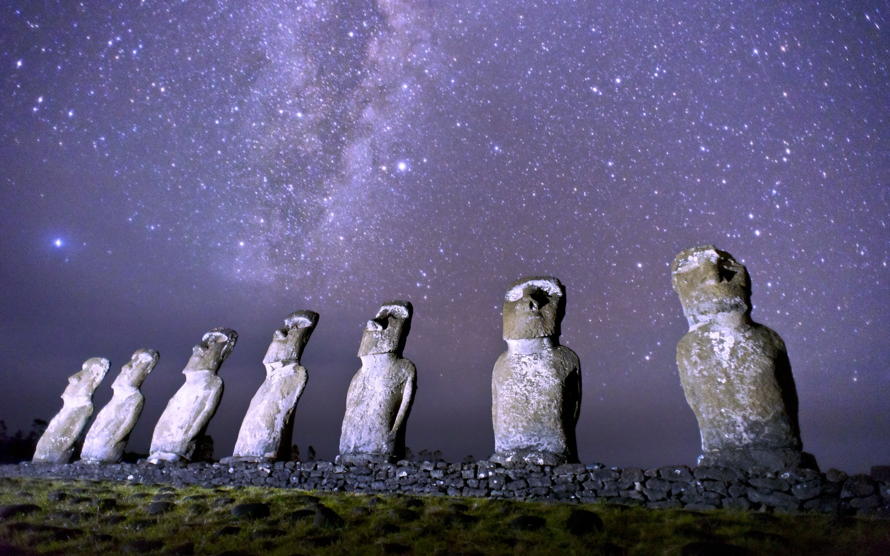 Wallpaper Magellanic Clouds Easter Island Rapa Nui Moai Statues
