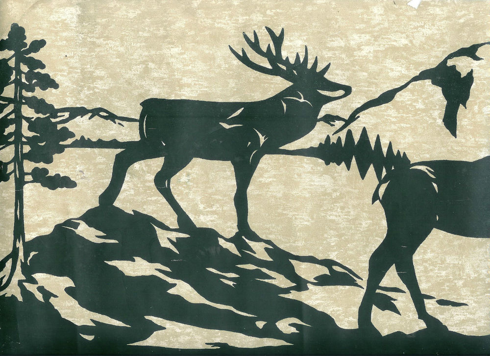 Dark Green Deer Moose And Bear Silhouettes Wallpaper Border