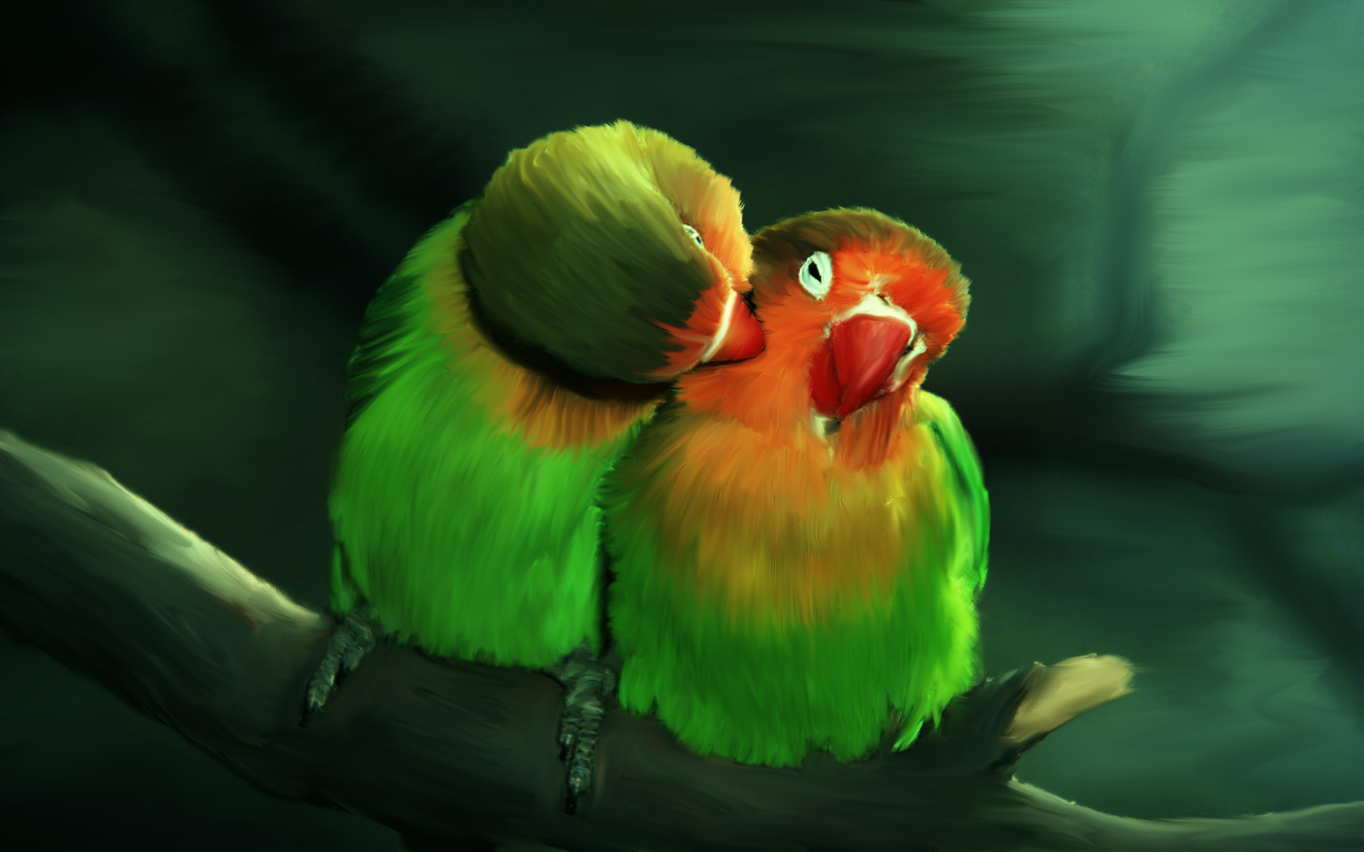 Green Parrots Love Birds Wallpaper HD