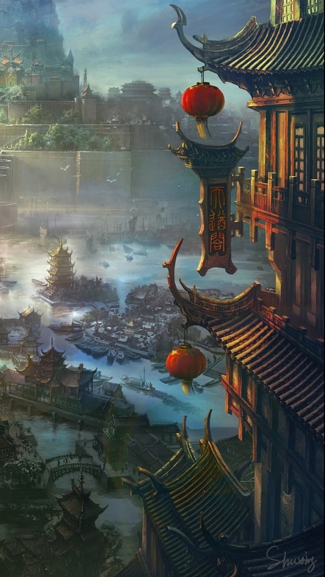 Iphone Wallpaper Ancient Chinese City Art Painting   Ancient 640x1136