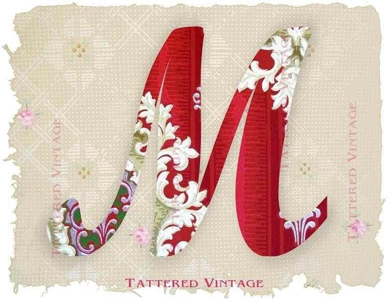Red Letter Script Victorian Wallpaper Pick your by tatteredvintage