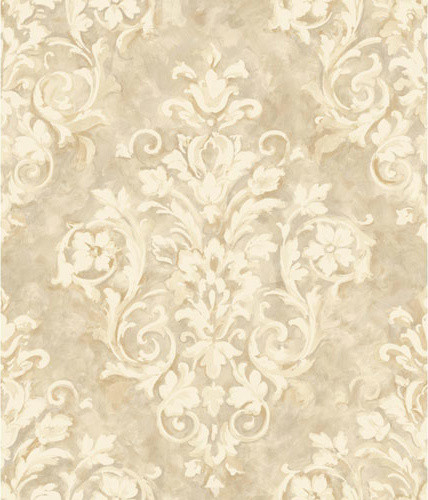  Cream and Taupe Painterly Damask Wallpaper   Modern   Wallpaper   by 428x500