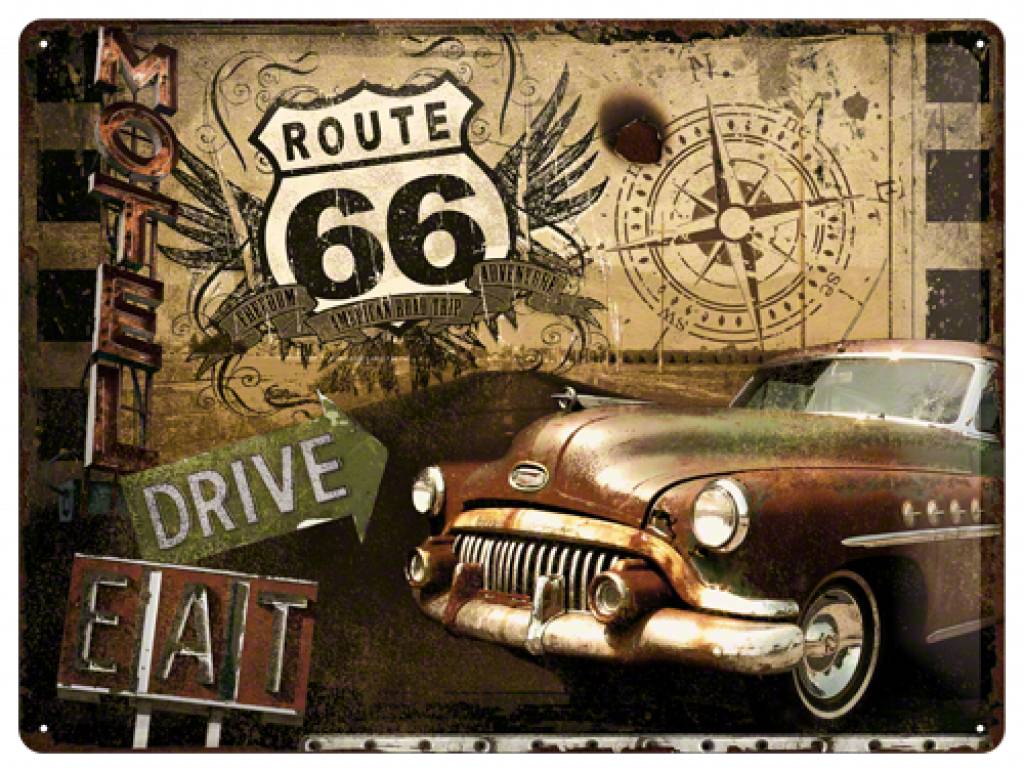 Vintage Route Sign Home Tin Motel