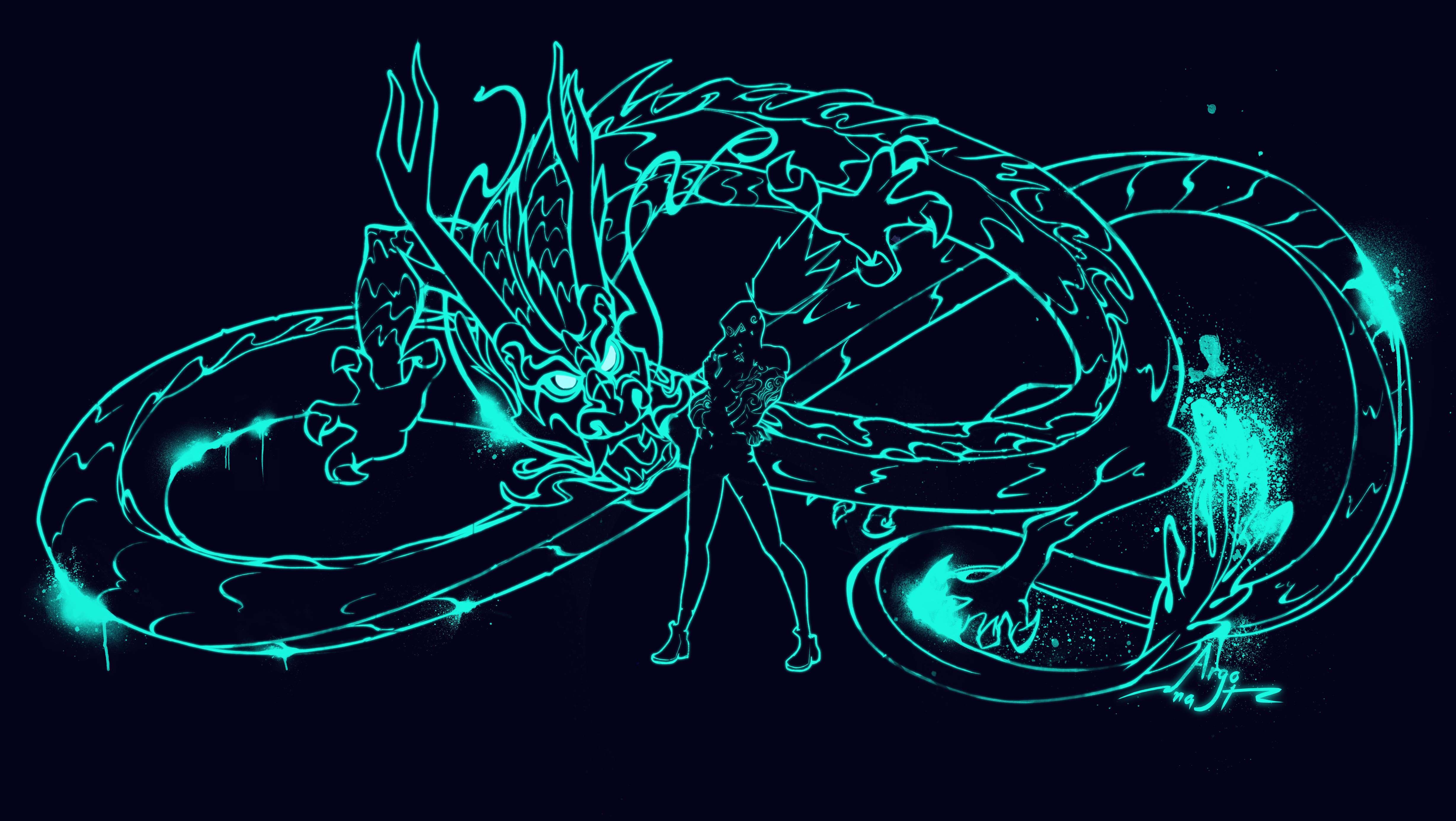 Kda Neon Dragon Digital 4k Drawing By Argonaut11