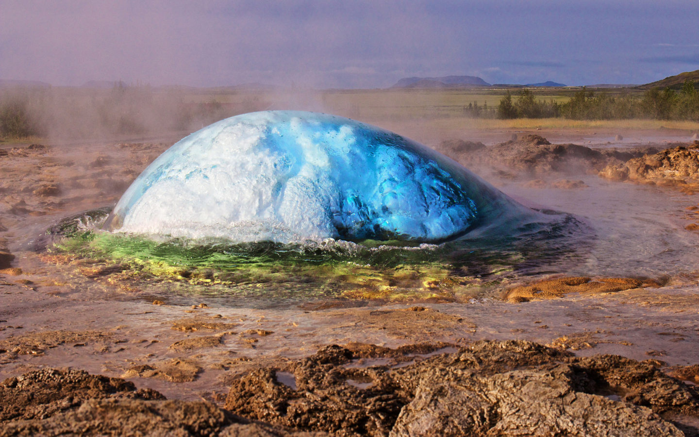 Strokkur Geyser Water Explosion Geothermal Area Along The River
