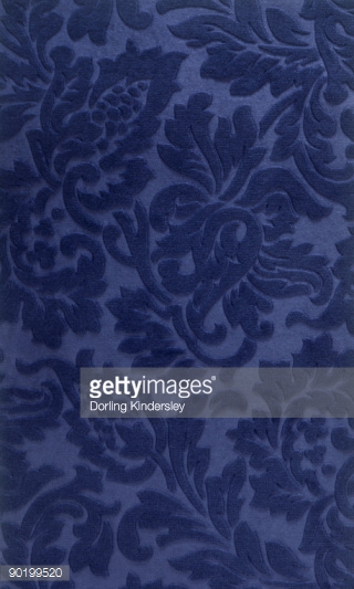 Victorian Style Blue Velvet Floral Pattern Wallpaper Stock Photo