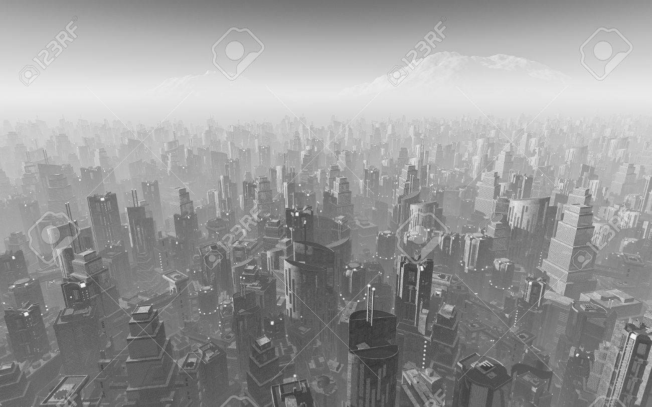 Aerial A Future City 3d Rendering Stock Photo Picture And
