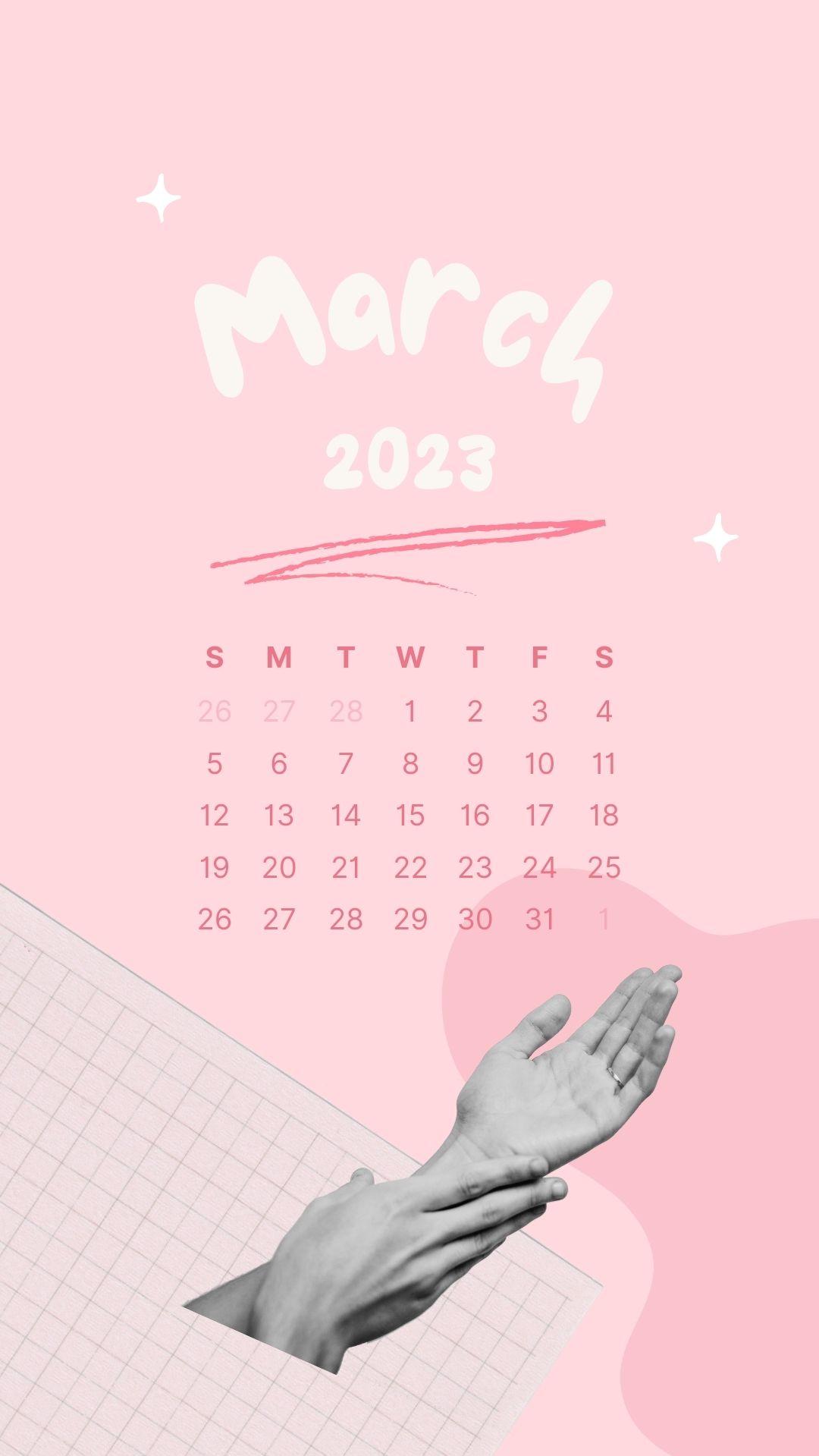 March 2023 free aesthetic calendar wallpaper lock screen