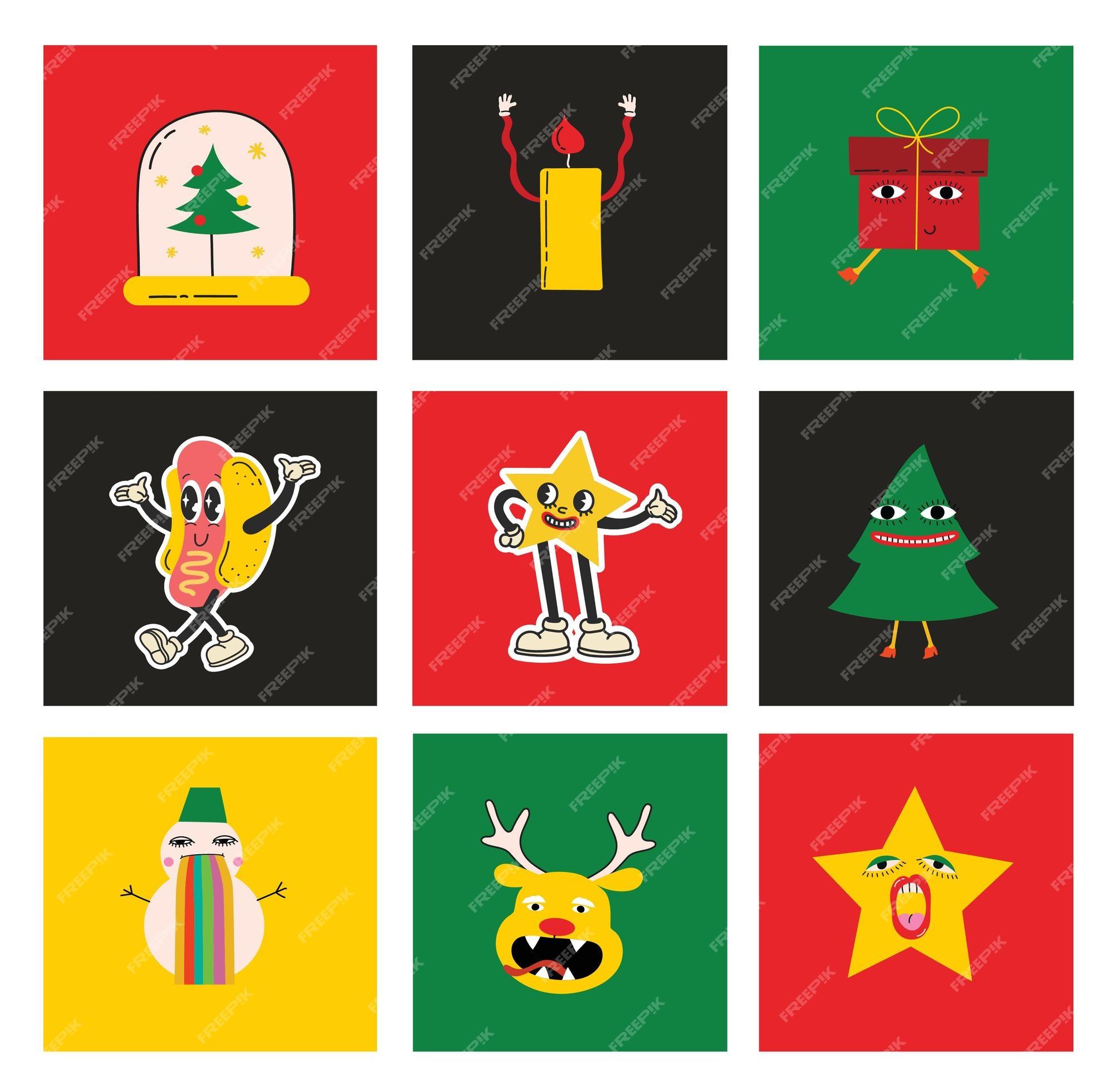 Premium Vector Cute cartoon characters and christmas elements