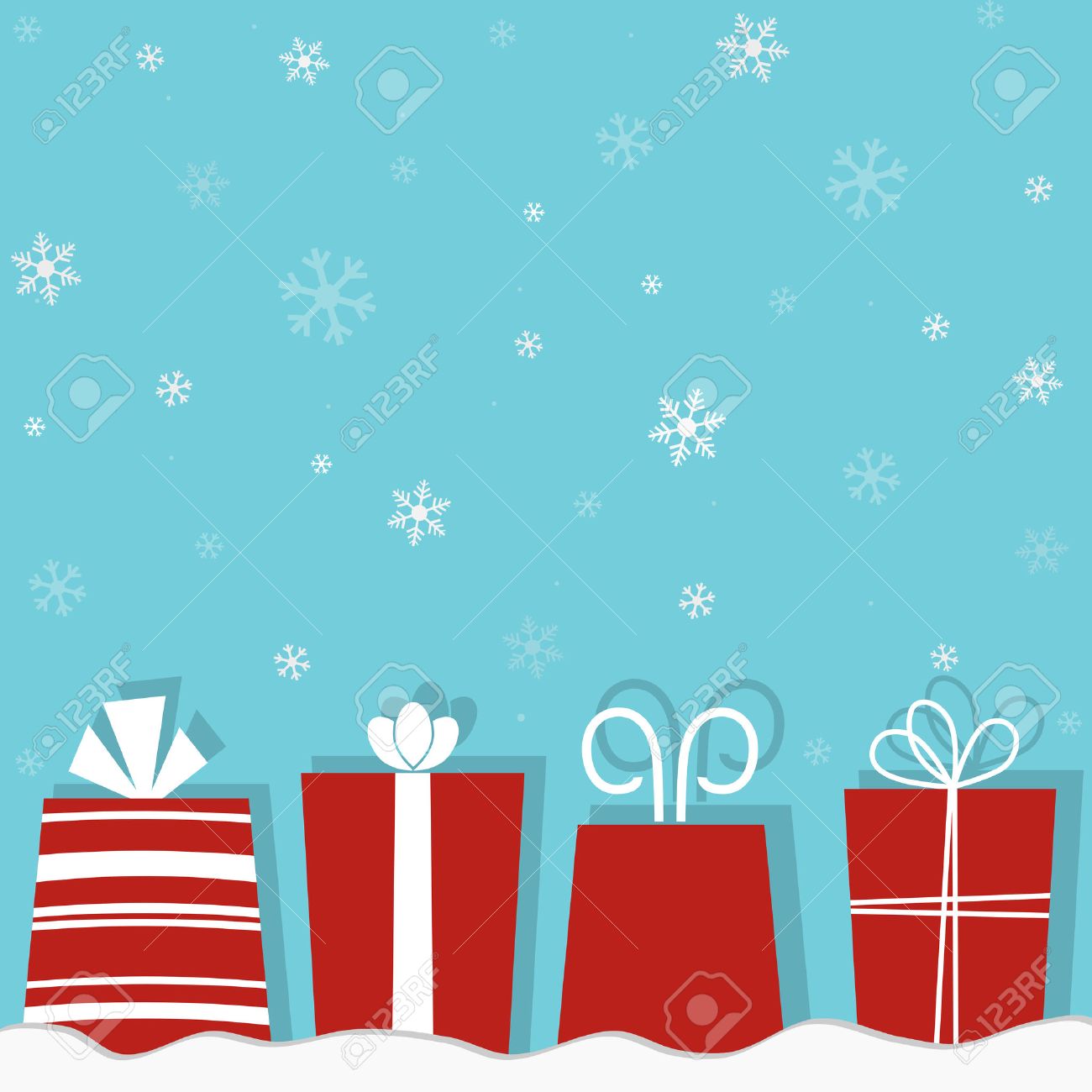 Christmas Gifts On A Snow Background Royalty Cliparts