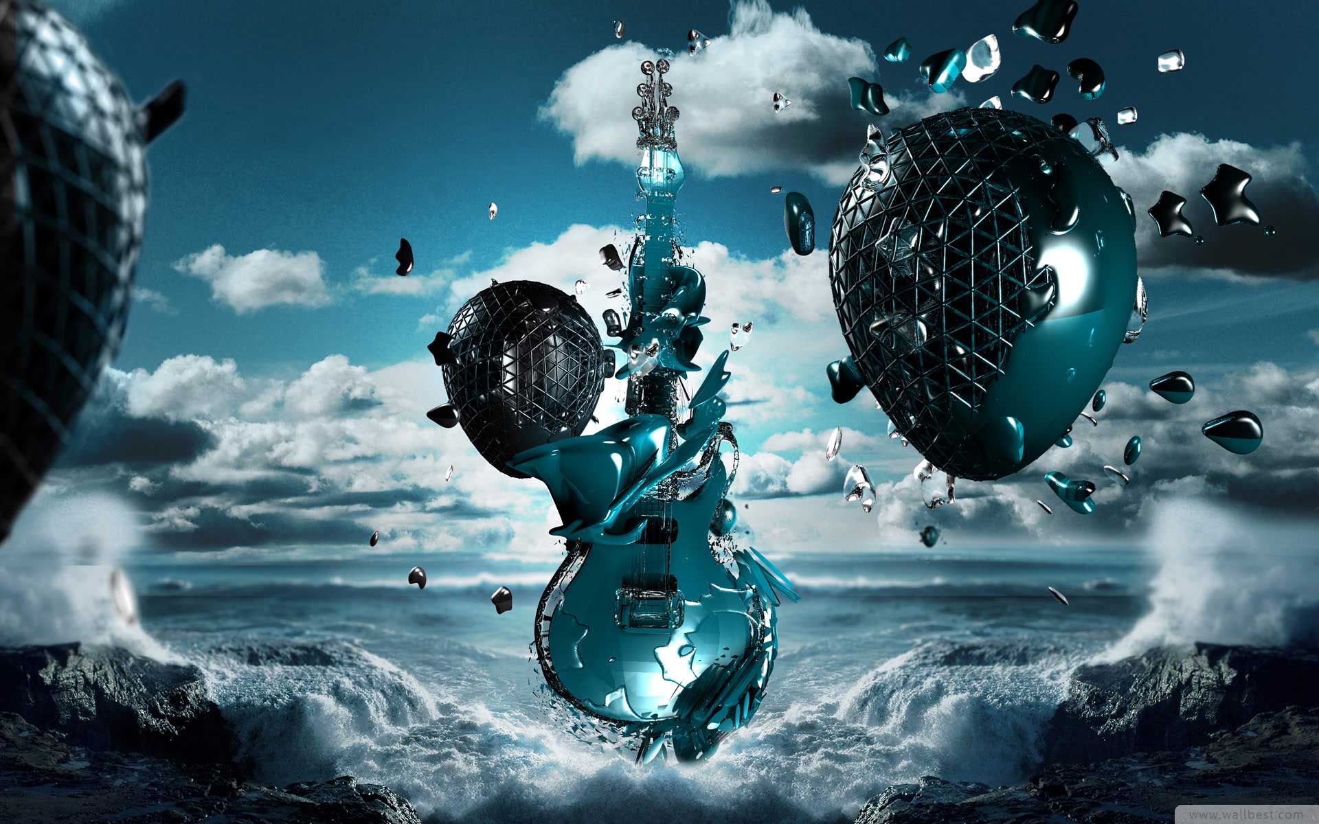 Guitar Alien Water 3d Wallpaper Widescreen At GetHDpic