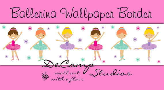 BALLERINA WALLPAPER BORDER Wall Decals Baby Girl Nursery Kids Room